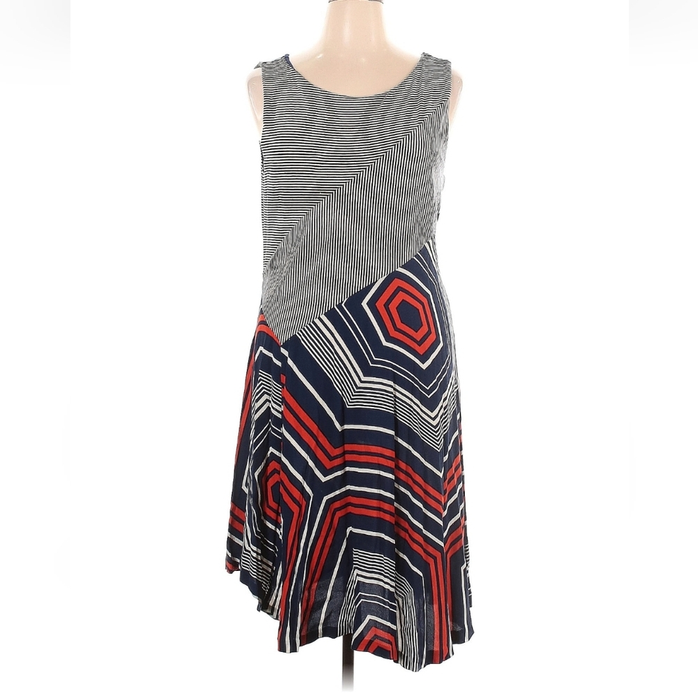 Anthropologie Maeve Cameron Blue/ White/ Orange Asymetrical Dress. Size XL. - Picture 3 of 16